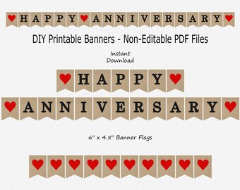 happy anniversary banner with hearts burlap dark red etsy