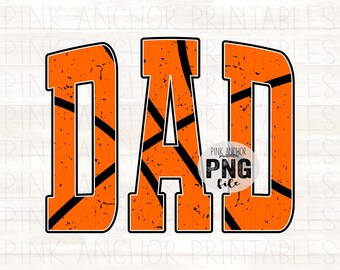 May include: Orange "DAD" text design with black diagonal lines and a distressed texture. The design includes the text "PINK ANCHOR PNG file" in a white font. The background is a light wood grain.