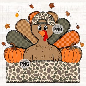 Instant Download Boy Turkey Hat Ball Cap Pumpkin Camo Thanksgiving Camo Checker Box for Name Png File Printable Dtf Sublimation Design