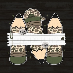 Czapka z daszkiem dla dzieci z nadrukiem Camo Pencil Trio Paper Teacher, chłopiec PNG, projekt do druku z powrotem do szkoły (pobranie cyfrowe) zdjęcie 6