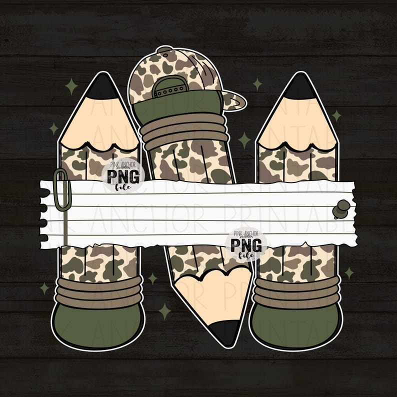 Czapka z daszkiem dla dzieci z nadrukiem Camo Pencil Trio Paper Teacher, chłopiec PNG, projekt do druku z powrotem do szkoły (pobranie cyfrowe) zdjęcie 6
