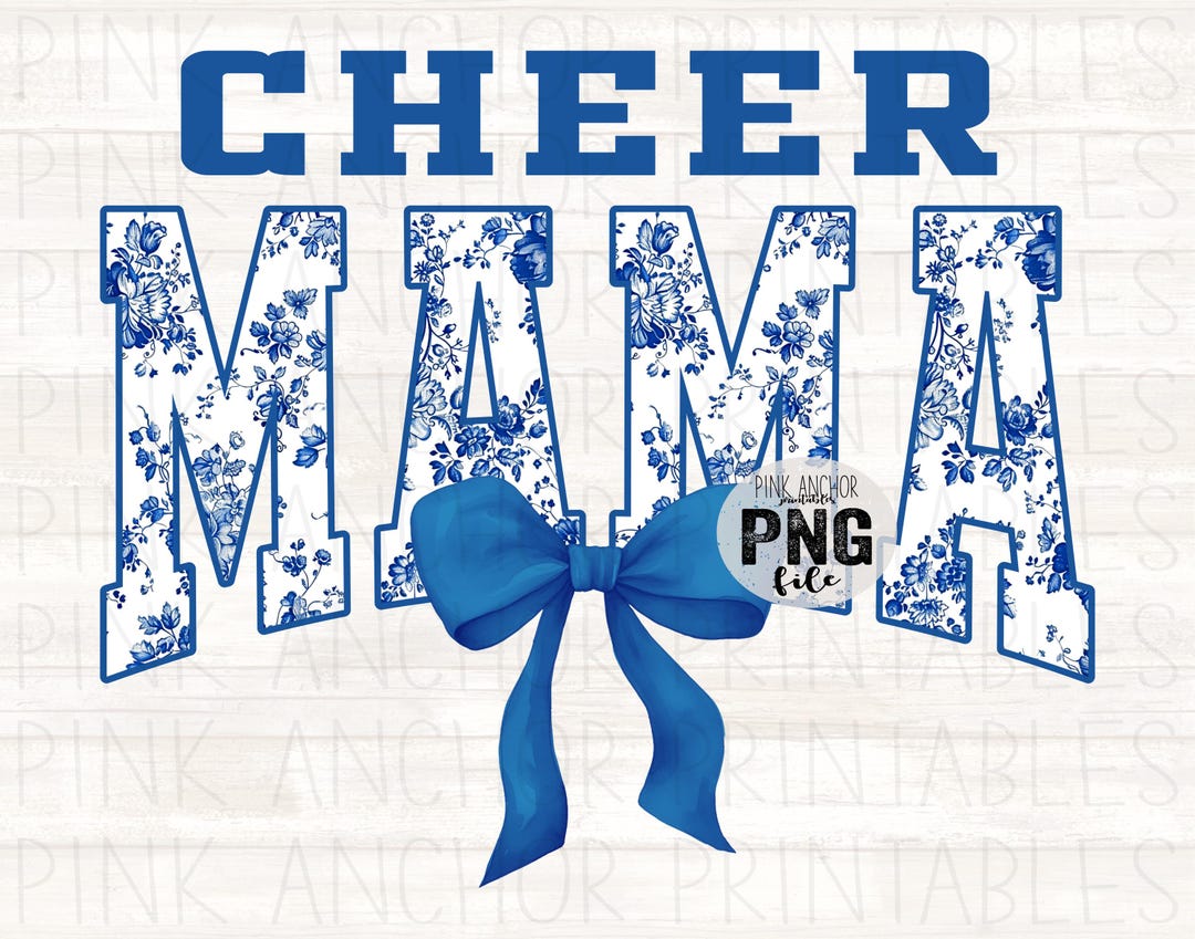 Instant Download Cheer Mama Blue Toile Floral Coquette Bow Png File ...