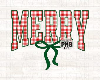 Instant Download Merry Red Gingham Green Christmas Coquette Bow Png Printable Design