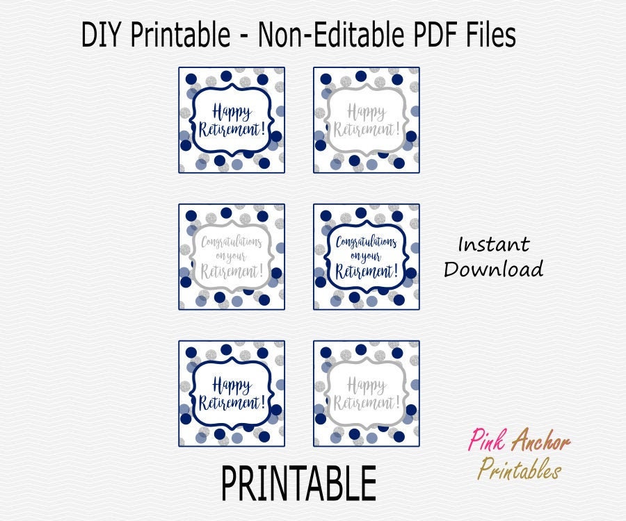 printable happy retirement cupcake toppers navy blue etsy