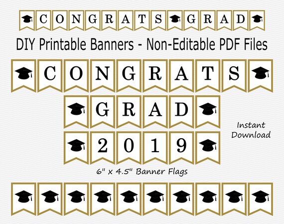 congrats grad 2019 banner black gold graduation printable instant download congrats banner printables