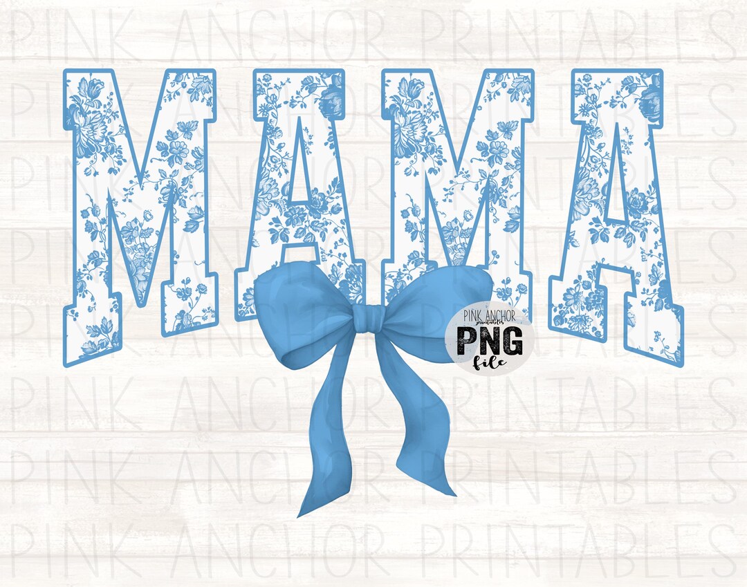 Instant Download Mama Blue Toile Floral Coquette Bow Png File Clip Art ...