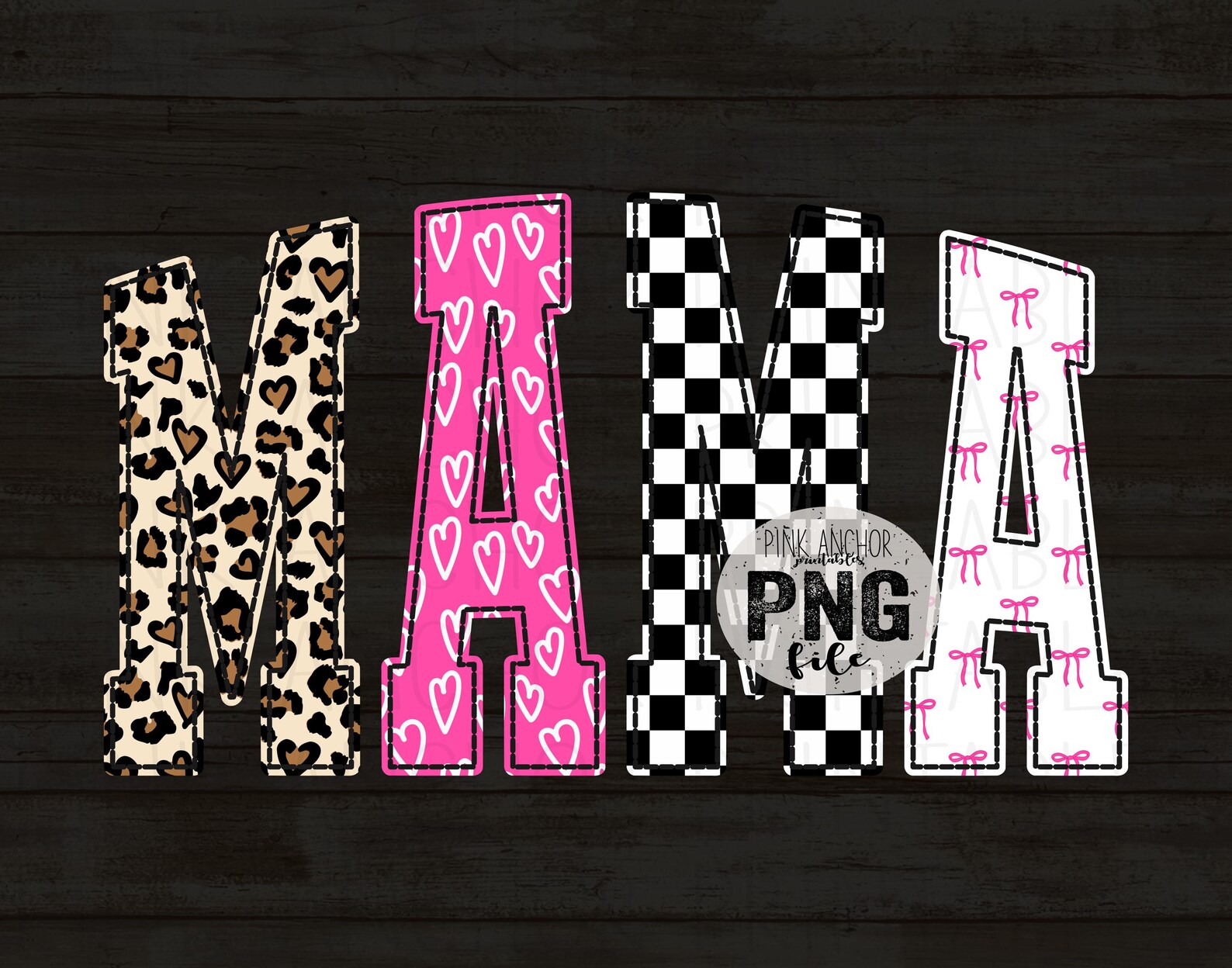 Instant Download Mama Cheetah Leopard Checker Hearts Valentine's Black ...