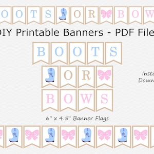 Boots or Bows Banner - Baby Pink & Light Blue - Boot, Bow - Boy Girl - Gender Reveal - PRINTABLE - INSTANT DOWNLOAD