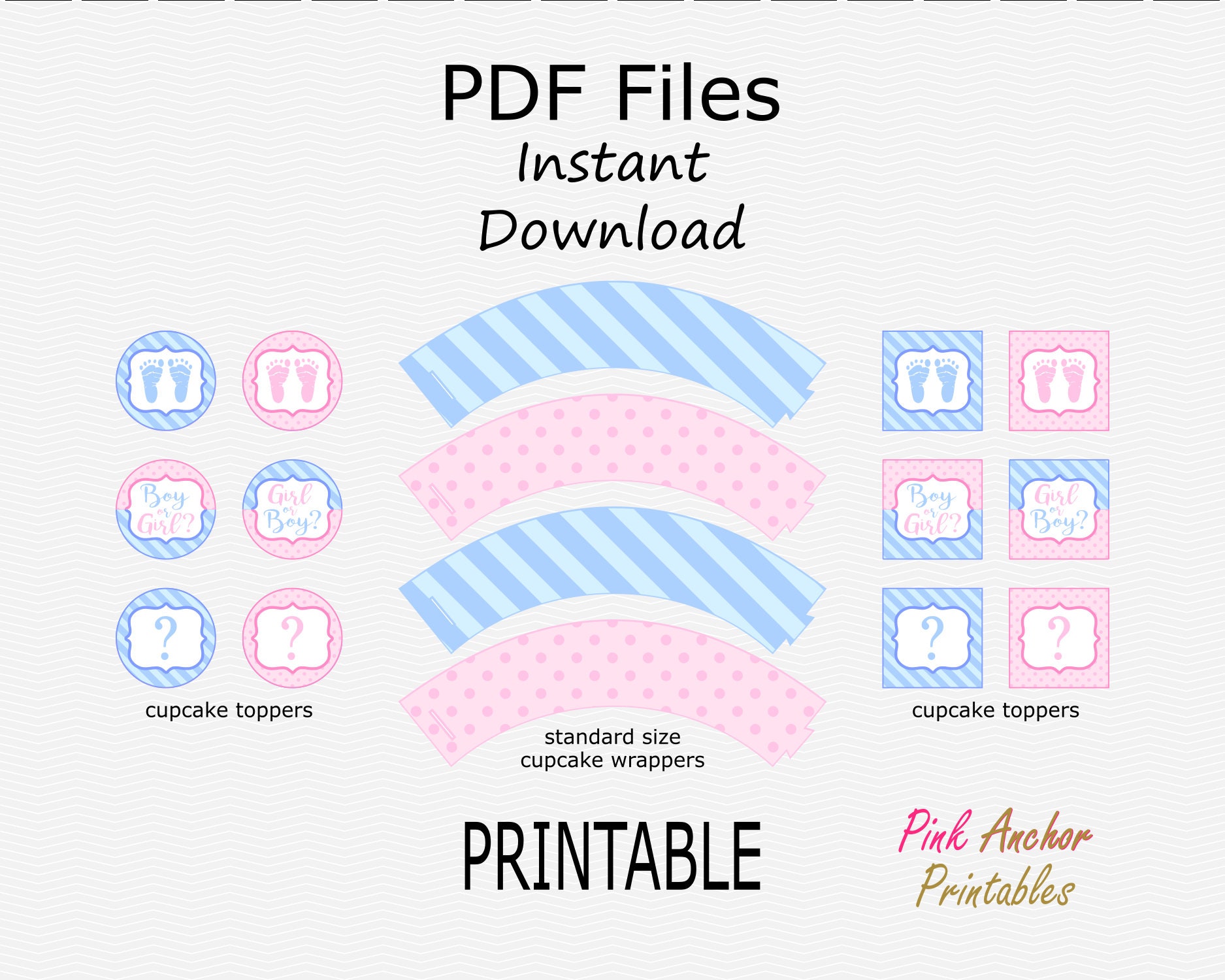 Printable Gender Reveal Cupcake Toppers and Wrappers Baby Etsy