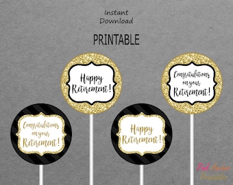Printable Retirement Centerpieces - Black & Gold - Congratulations on your Retirement - Party - PRINTABLE - INSTANT DOWNLOAD