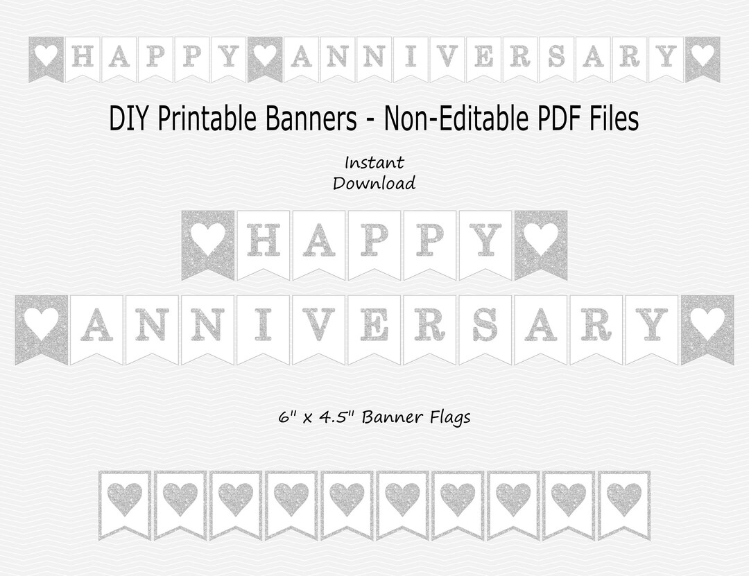 Happy Anniversary Banner With Hearts White & Silver Sparkle Etsy