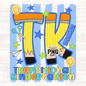 Transitional Kindergarten TK Png Back to School Boy Preppy Stripes Pencil Doodle Printable Design Instant Download