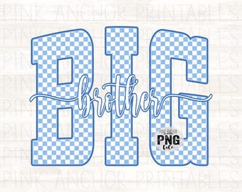 Big Brother Cursive Checker Blue Png File Clip Art Printable Design Instant Download