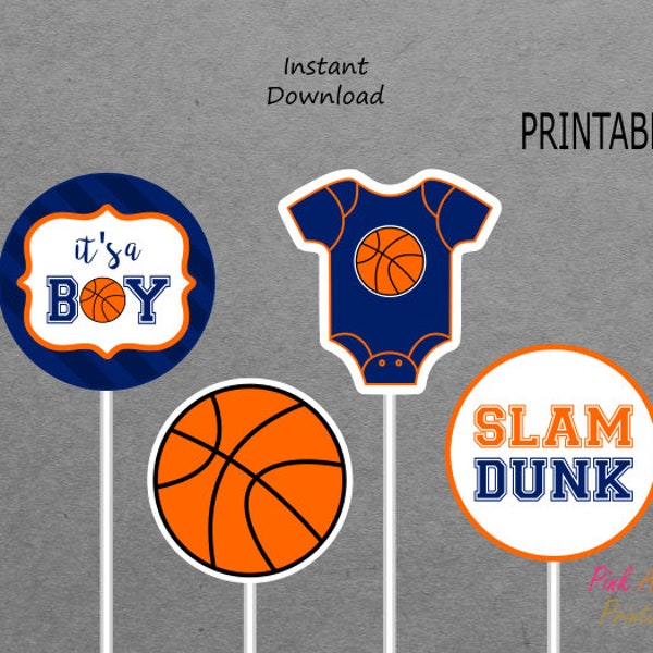 Printable Basketball Centerpieces Boy Baby Shower - Orange & Navy Blue - PRINTABLE - INSTANT DOWNLOAD