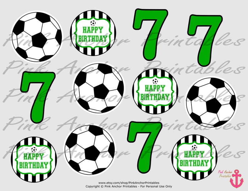 Printable Soccer 7th Birthday Cupcake Toppers and Wrappers 7 - Etsy