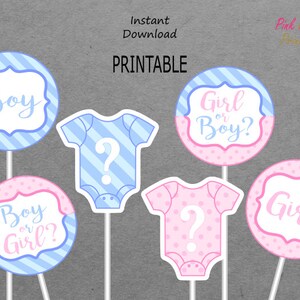 Printable Gender Reveal Centerpieces - Girl Boy - Baby Pink & Light Blue - Bodysuit - Question Mark - PRINTABLE - INSTANT DOWNLOAD
