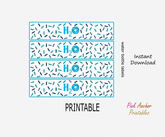 Printable Donut Sprinkles H2O Water Bottle Labels Blue &amp; | Etsy