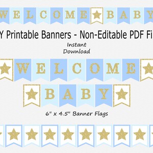 Welcome Baby Banner - Light Blue & Pale Blue - Twinkle Twinkle Little Star Baby Shower- PRINTABLE - INSTANT DOWNLOAD