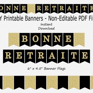 Bonne Retraite バナー - ブラック & ゴールド グリッター - 退職 - 印刷可能 - インスタントダウンロード