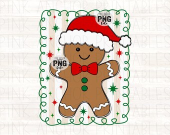 Instant Download Boy Gingerbread Santa Hat Bow Tie Red Green Preppy Christmas Png File Kids Clip Art Printable Dtf Dtg Sublimation Design
