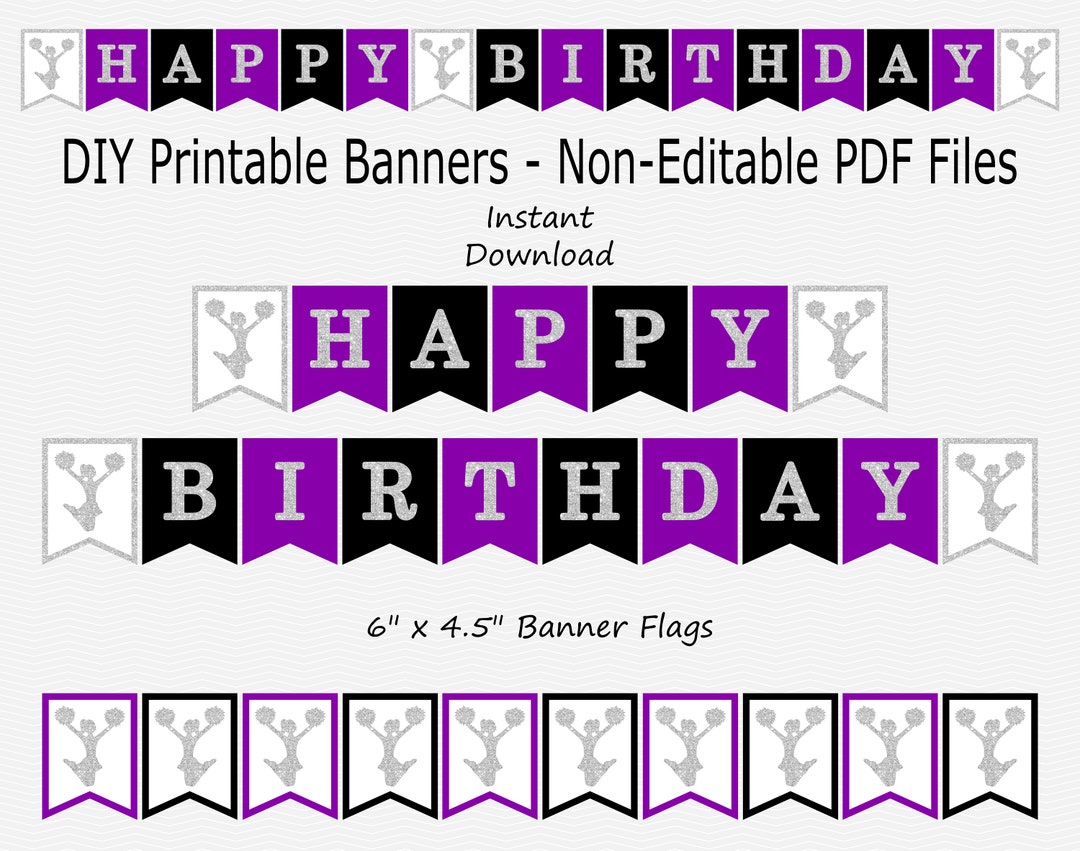 Happy Birthday Banner - Medium Purple, Black &amp; Silver Sparkle ...