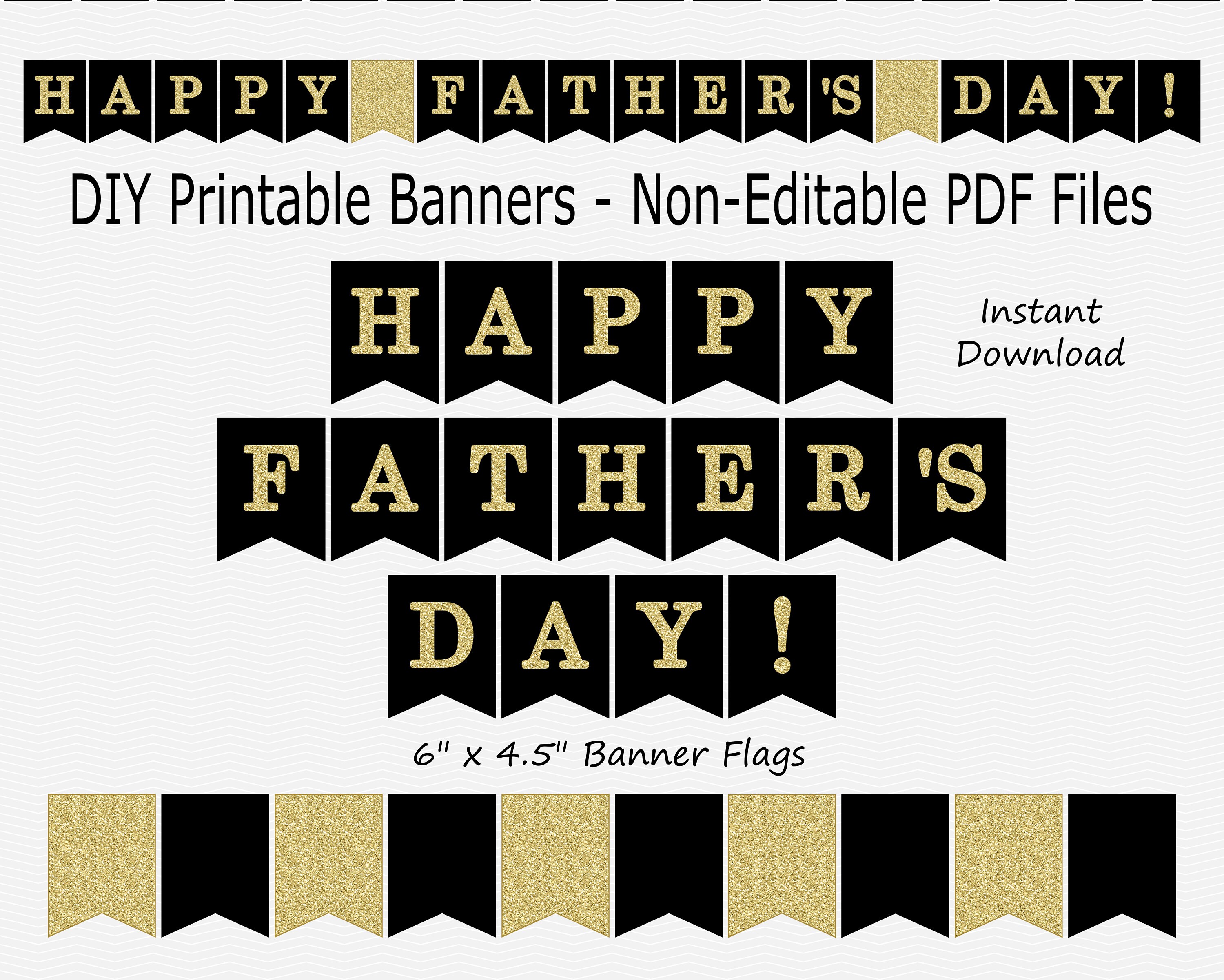 Happy Father's Day Banner Black & Gold Glitter Fathers - Etsy