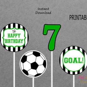 Druckbare Fußball Mittelstücke Junge 7th Birthday - Grün & Schwarz - 7 - DRUCKBAR - INSTANT DOWNLOAD