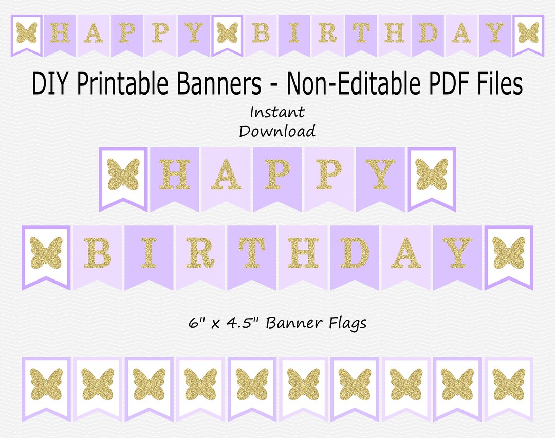 Happy Birthday Banner - Pale Purple, Pastel Purple &amp; Gold Glitter ...