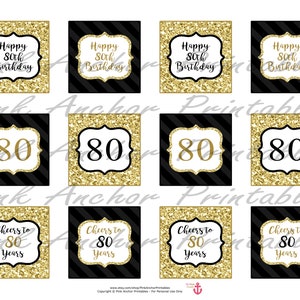 Printable 80th Birthday Cupcake Toppers and Wrappers - Gold &amp; Black ...