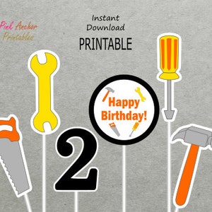 Printable Tools Centerpieces 2nd Birthday - Orange, Yellow & Black - 2 - Handyman - Construction - PRINTABLE - INSTANT DOWNLOAD