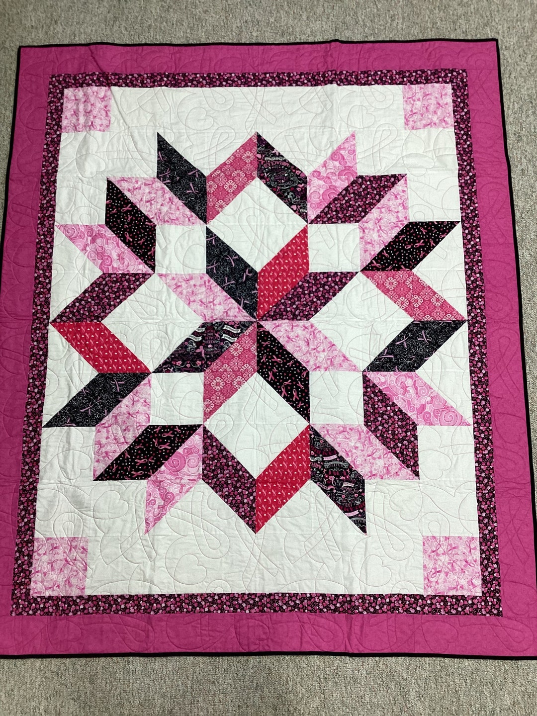 Pink Ribbon Quilt - Carpenter Star - Breast Cancer - Quilt for Sale ...