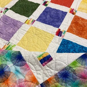 Rainbow squares - Modern Quilt - Throw Quilt - Quilt for Sale - Geometric Quilt - Vibrant and Bright - Gift- Homemade Quilt