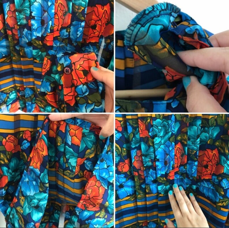 unique vintage piece sheer blue red orange green Bold floral vintage ls blouse spring trends