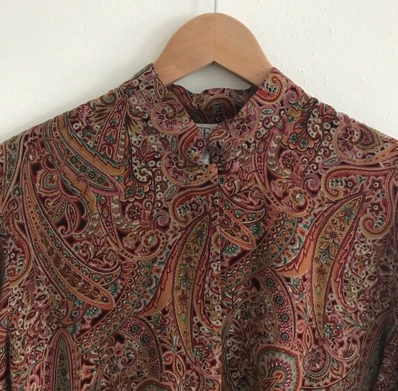 Vintage red silk paisley blouse - office wear - wo