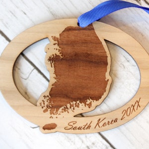Ornement en bois de Corée du Sud, République de Corée, République de Corée, Noël, personnalisé, Lieu d'affectation, Séoul, Busan, Osan, Kunsan, Chinhae