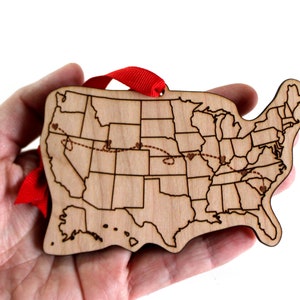 Benutzerdefinierte Städte US-Karte Ornament, Reise-Ornament, benutzerdefinierte Städte USA Ornament, Fernbeziehung, Road Trip, militärischer Umzug