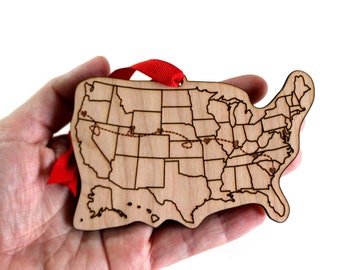 Custom Cities US Map Ornament, Travel Ornament, Custom Cities United States Ornament, Long Distance Relationship, Road Trip, Military Move