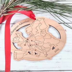 Benutzerdefinierter Text und Städte Europakarte Ornament, Road Trip Travel Ornament, Rucksackreisen Abenteuer, Zugreisen, Eurail, Interrail Travel