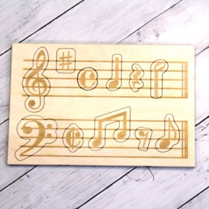 Wooden Music Puzzle, Children&#39;s Puzzle, Music notes, Treble Clef, Base, Montessori, Toddler Game, musical staff, teacher gift, Peg puzzle