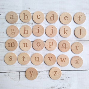 Lowercase Alphabet Discs, Wooden Letter Circles, English, Preschool, Kindergarten, Tiles, Homeschooling, Learn to Spell, Reading Aid, School