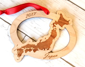 Japan Wooden Ornament, Christmas, Customized, Personalized, Custom Ornament, Tokyo, Atsugi, Okinawa,