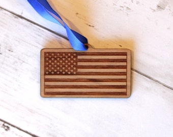 United States (US) Flag Ornament, United States of America, USA, Christmas, Custom Wooden, Military, Vacation, Patriotic, Red, White, Blue