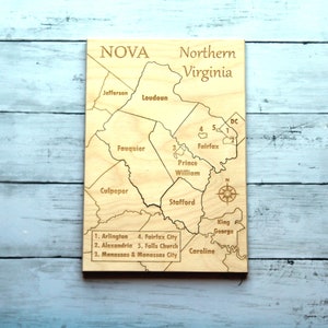 Northern Virginia (NoVA) Wooden Puzzle, Fairfax, Loudoun, Stafford, Prince William, Kids Vacation Gift, Geography, Montessori, Children&#39;s