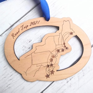 Benutzerdefinierte Städte New England Nordosten Karte Ornament, US Reise Ornament, USA, Fernbeziehung, Road Trip, Militär Umzug