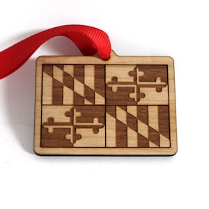 Maryland Flag Ornament, Christmas, Custom Wooden, Military, Baltimore, Annapolis, Chesapeake Bay, Naval Academy, Pax River, Andrews