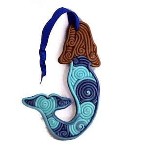 Pretty Mermaid Ornament, polymer clay ornament, purple and blue, always be a mermaid, filigree ornament, girl&#39;s ornament, tropical beach