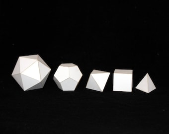 Platonic Solids Paper Models, Polyhedrons, Tetrahedron, Cube, Octahedron, Dodecahedron, Icosahedron, 3D Shapes, Homeschooling, Montessori