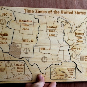 US Time Zone Holzpuzzle, USA Karte, Geographie, Kinder lernen, Grundschule, Montessori, Ost, Pazifik, Alaska, Hawaiian