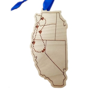Benutzerdefinierte Städte Westküste US Karte Ornament, Reise Ornament, USA, Fernbeziehung, Road Trip, Pazifik, Washington