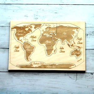 World Continents Wooden Puzzle, Africa, North America, Asia, Australia, Africa, Kids Vacation Gift, Geography, Montessori, Children&#39;s, South